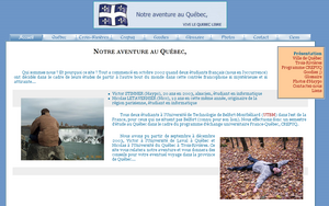 Capture d'écran du site du Québec le 18 octobre 2005