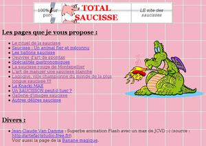 Capture d'écran du site Total Saucisse en juillet 2003